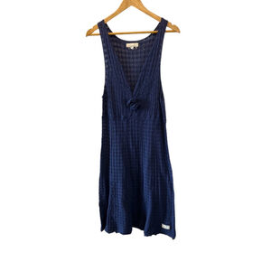 Navy Blue Crochet Knit V Neck Midi Dress Swim Coverup 3